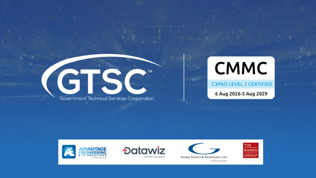 GTSC Achieves CMMC Level 2 Certification

Achievement reinforces our commitment to protecting controlled unclassified information, even as federal certification requirements change

A Milestone Built on Trust

Government Technical Services Corporation (GTSC) is proud to announce that GTSC and its family of companies, GST, The Bowen Group, AEITS and Datawiz, achieved Cybersecurity Maturity Model Certification (CMMC) Level 2 following a formal third-party assessment conducted by an accredited Certified Third-Party Assessor Organization (C3PAO), Cybersec Investments. CMMC Level 2 confirms that our security controls are implemented and maintained in alignment with NIST SP 800-171, the federal standard for protecting controlled unclassified information (CUI) on nonfederal systems.

For our government customers, prime contractors and industry partners, this certification confirms something we have said consistently: protecting your information, and the information entrusted to you by your own agency customers, is a daily discipline at GTSC, not a onetime event tied to a single audit.